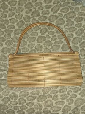 Natural Bamboo Handbag with Top Handle - Tan
